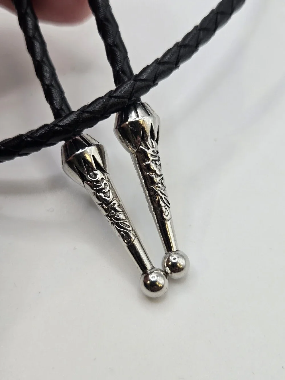 Silver Faux Turquoise Western Bolo Tie Leather Braid Rockstar 70s Aesthetic